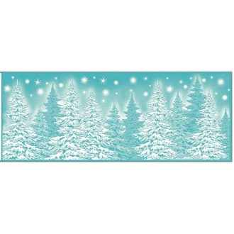 Fenyőerdő a télben, csillogós dekormatrica üvegre