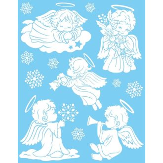 Angyalok csillámokkal, ragasztó nélküli ablakmatrica