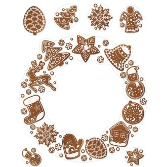   Barna karácsonyi minták koszorúban, tapadó dekor matrica üvegre