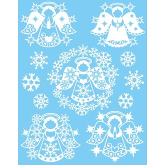   Karácsonyi csillámos angyalok, ablakmatrica ragasztó nélkül