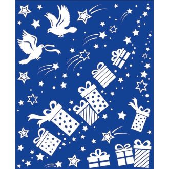 Galambok és ajándékok, karácsonyi ablakra dekoráció