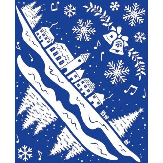 Tél éjjeli városka, ragasztó nélküli ablakdekor