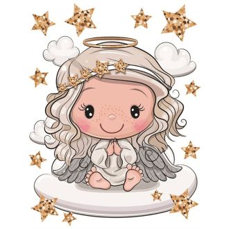   Angyal felhőn, csillámos matrica ablakra ragasztó nélkül