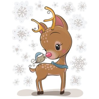 Őzike kismadárral, gyerekszoba ablakmatrica csillámmal