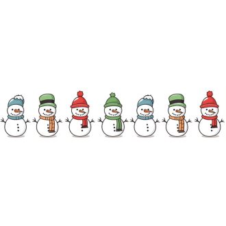 Csillogó hóemberek sora, dekorcsík ablakra