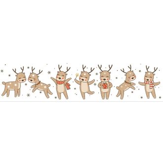 Játékos rénszarvasok, csillámos dekorcsík ablaküvegre