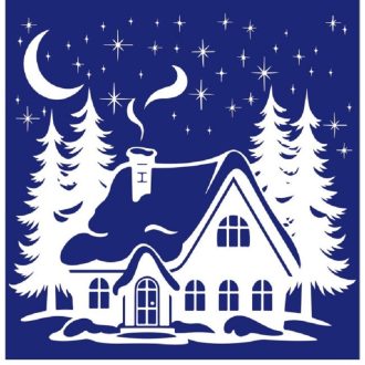   Erdő széli házikó egy téli éjjelen, sztatikus ablakmatrica