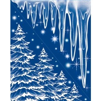   Jégcsap és fenyőerdő, csillámos téli minta ablaküvegre