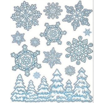   Csillogó fenyőerdő, csillámos ragasztó nélküli ablakmatrica