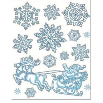 Szánkázó Télapó, csillámos üvegmatrica karácsonyra