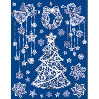 Csipkés karácsonyfa, többször használható üvegmatrica