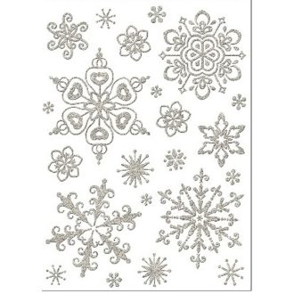 Ezüst hópelyhek glitterrel, statikus ablakmatrica