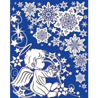 Angyalkás csillámos karácsonyi sarokminta ablakra