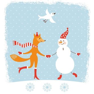   Rókával táncoló hóember, csillogós áthelyezhető matrica gyerekszobába