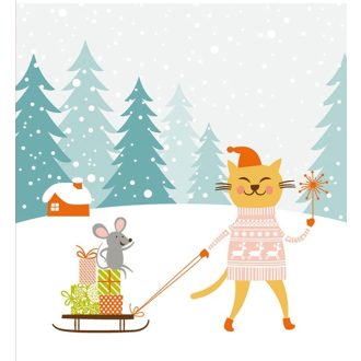   Cica és kisegér karácsonykor, csillámos sztatikus gyerekmatrica ablakra