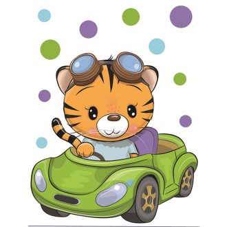 Kocsikázó kistigris, sztatikus ablakmatrica kisfiúknak