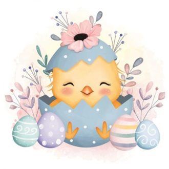 Csibe virággal, csillámos húsvéti sztatikus ablakmatrica