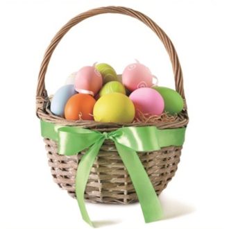 Kosár zöld masnival, húsvéti sztatikus ablakmatrica