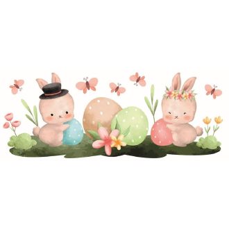   Nyuszik pöttyös tojásokkal, húsvéti ragasztómentes ablakmatrica