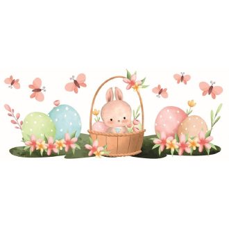 Nyuszik pöttyös tojásokkal, húsvéti ragasztómentes ablakmatrica