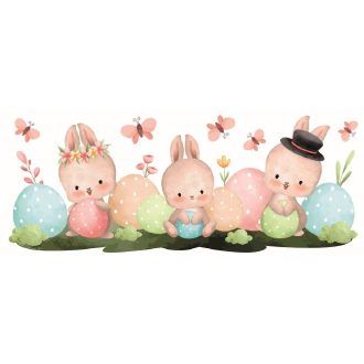   Nyuszicsalád tojásokkal, húsvéti ragasztómentes ablakmatrica