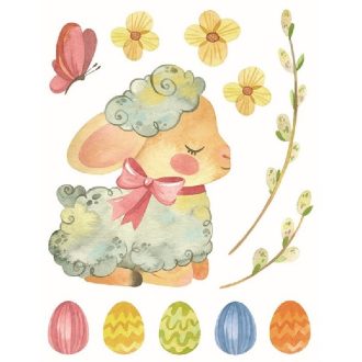   Bárányka barkával, húsvéti ablakfólia ragasztó nélkül