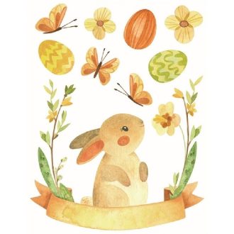   Kisnyúl pillangókkal, húsvéti ablakfólia ragasztó nélkül