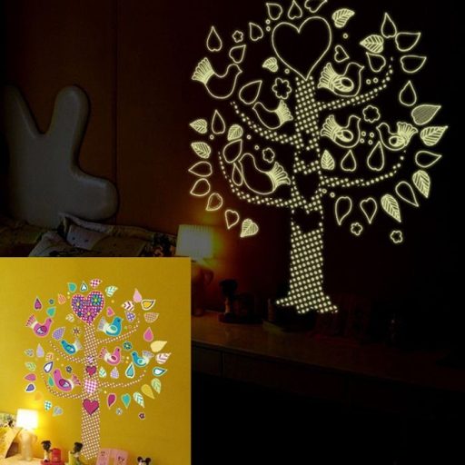 Fa madarakkal, éjjel világító falmatrica