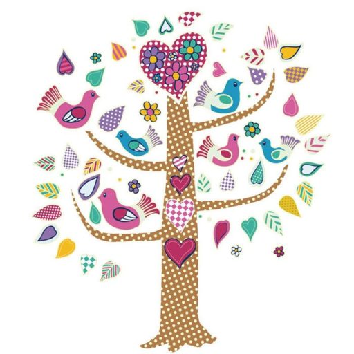 Fa madarakkal, éjjel világító falmatrica