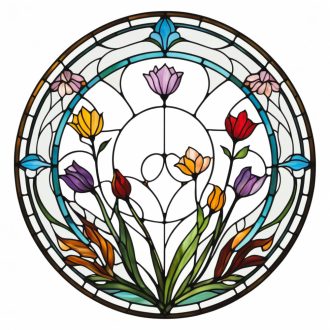Színes tulipánok, ólomüveg hatású ablakmatrica, 40 cm