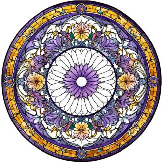 Lila és sárga virágok, ólomüveg hatású ablakmatrica