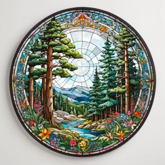   Fenyőerdő a virágos rétről, ólomüveg hatású abakmatrica