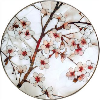   Halvány rózsaszín cseresznyevirágok, ólomüveg hatású ablakmatrica