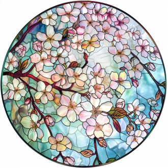   Világos rózsaszín cseresznyevirágok, ólomüveg hatású ablakmatrica