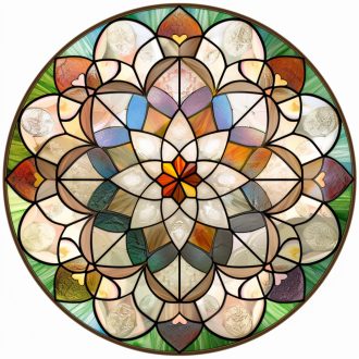   Barna-zöld árnyalatú mandala, ólomüveg hatású ablakmatrica