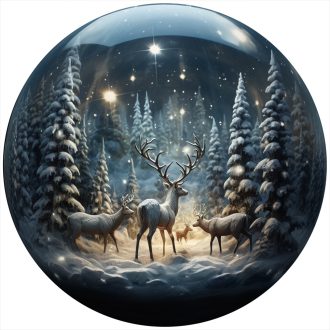   Szarvasok a csillagfényes téli erdőben, üveggömb hatású ablakmatrica