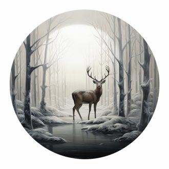   Szarvas sétál a befagyott patakon, üveggömb hatású ablakmatrica