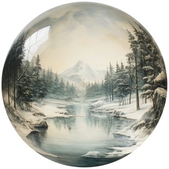   Befagyott folyó a fenyőerdőben, üveggömb hatású ablakmatrica