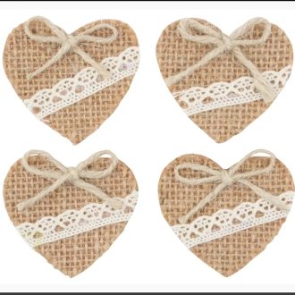 Juta szívek csipkével és ragasztókoronggal - 4,5 cm