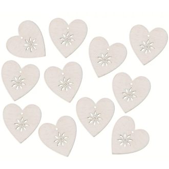 Virág a szívben, fa díszítőelem ragasztóval, 3 cm