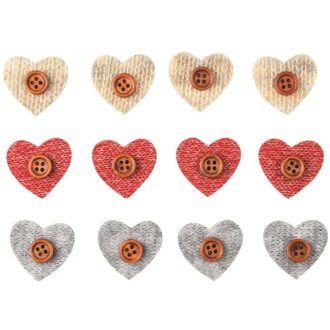 Szívek gombbal, ragasztókoronggal - 3 cm