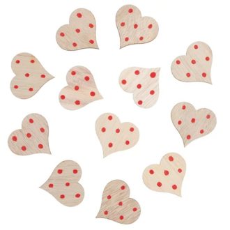Piros pöttyös fa szívek ragasztókoronggal - 3 cm