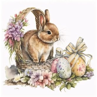 Nyuszi kosárban, vintage csillámos húsvéti ablakmatrica