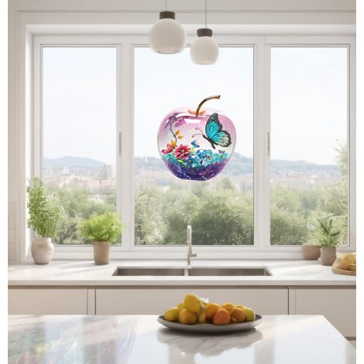 Kristályalma virágokkal, alma formájú ablakmatrica 1