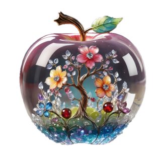 Kristályalma virágokkal, alma formájú ablakmatrica 3