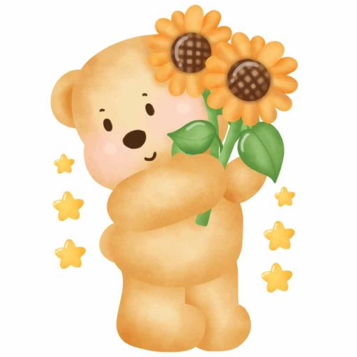 Maci napraforgókkal, gyerekszoba falmatrica