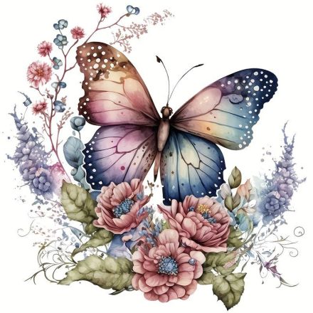 Pillangó virágokon, vasalható ruhamatrica