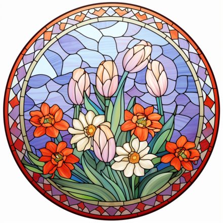 Tavaszi virágok (5), ólomüveg hatású ablakmatrica