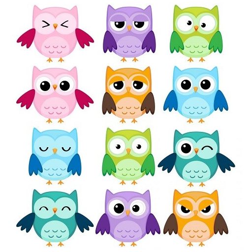 Színes baglyocskák, gyerekszoba falmatrica