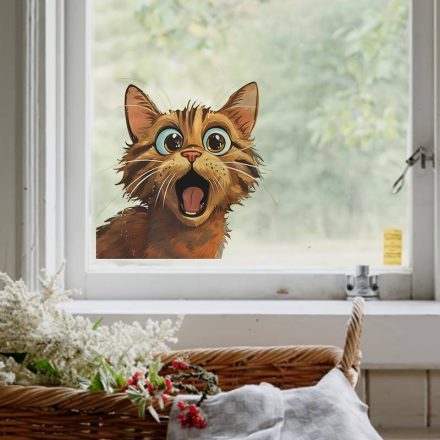 Csodálkozó cica, sztatikus ablakmatrica